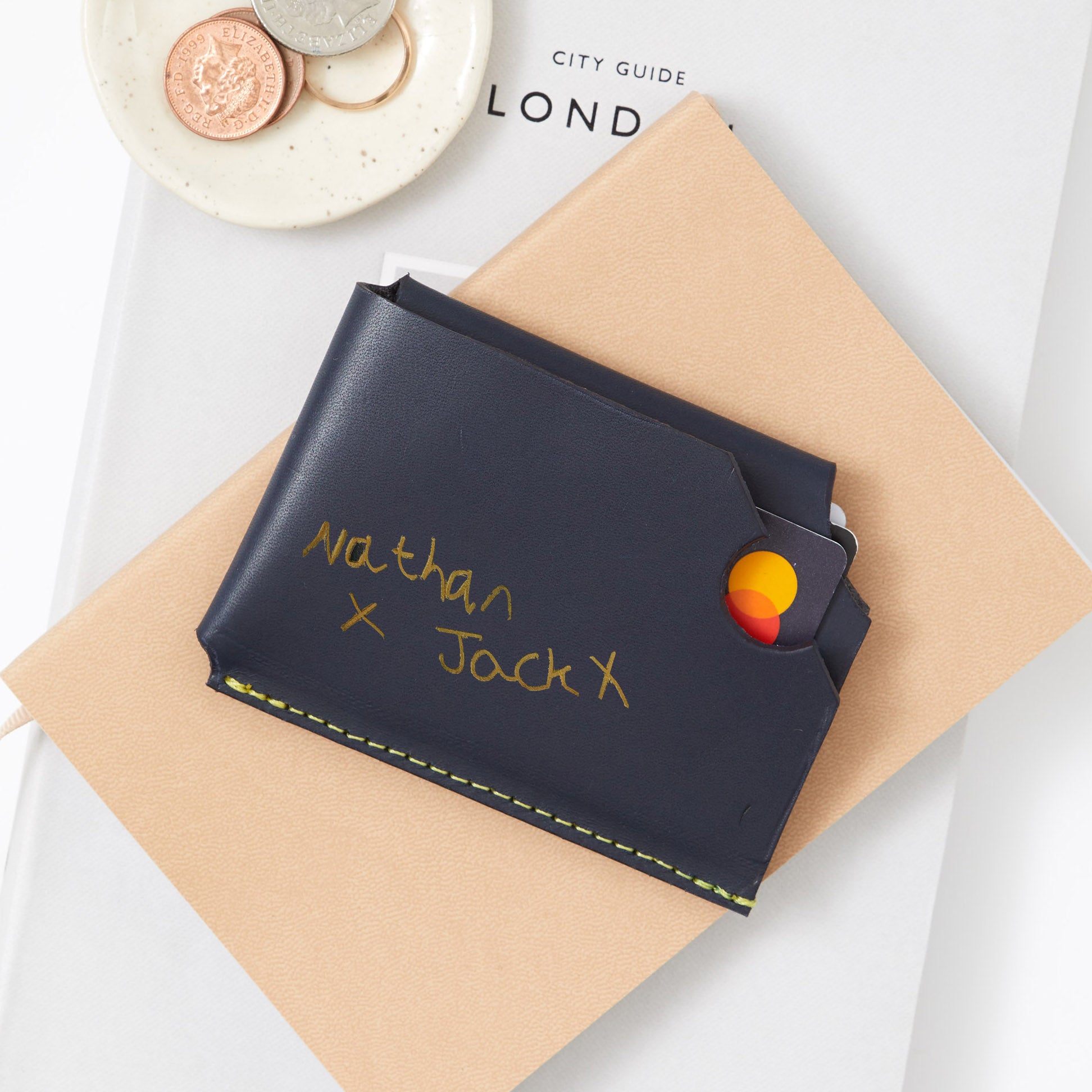 Honey and Toast Mens leather wallet Ted cardholder navy with personalisation