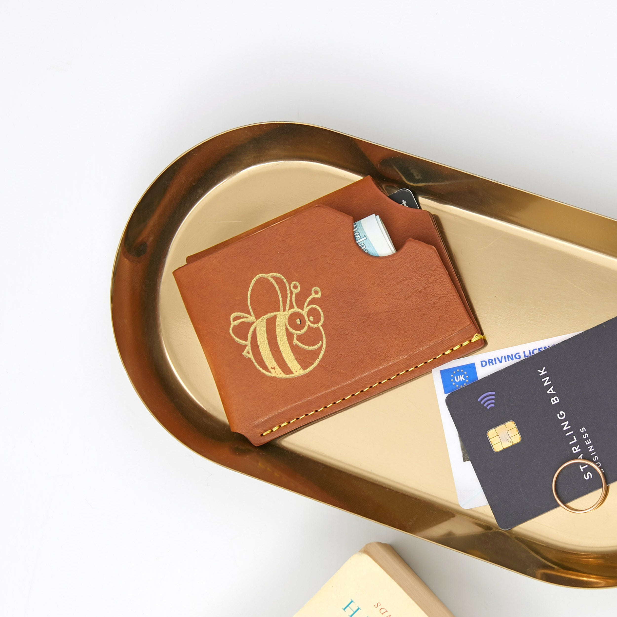 Honey and Toast Mens leather wallet Ted cardholder tan with personalisation