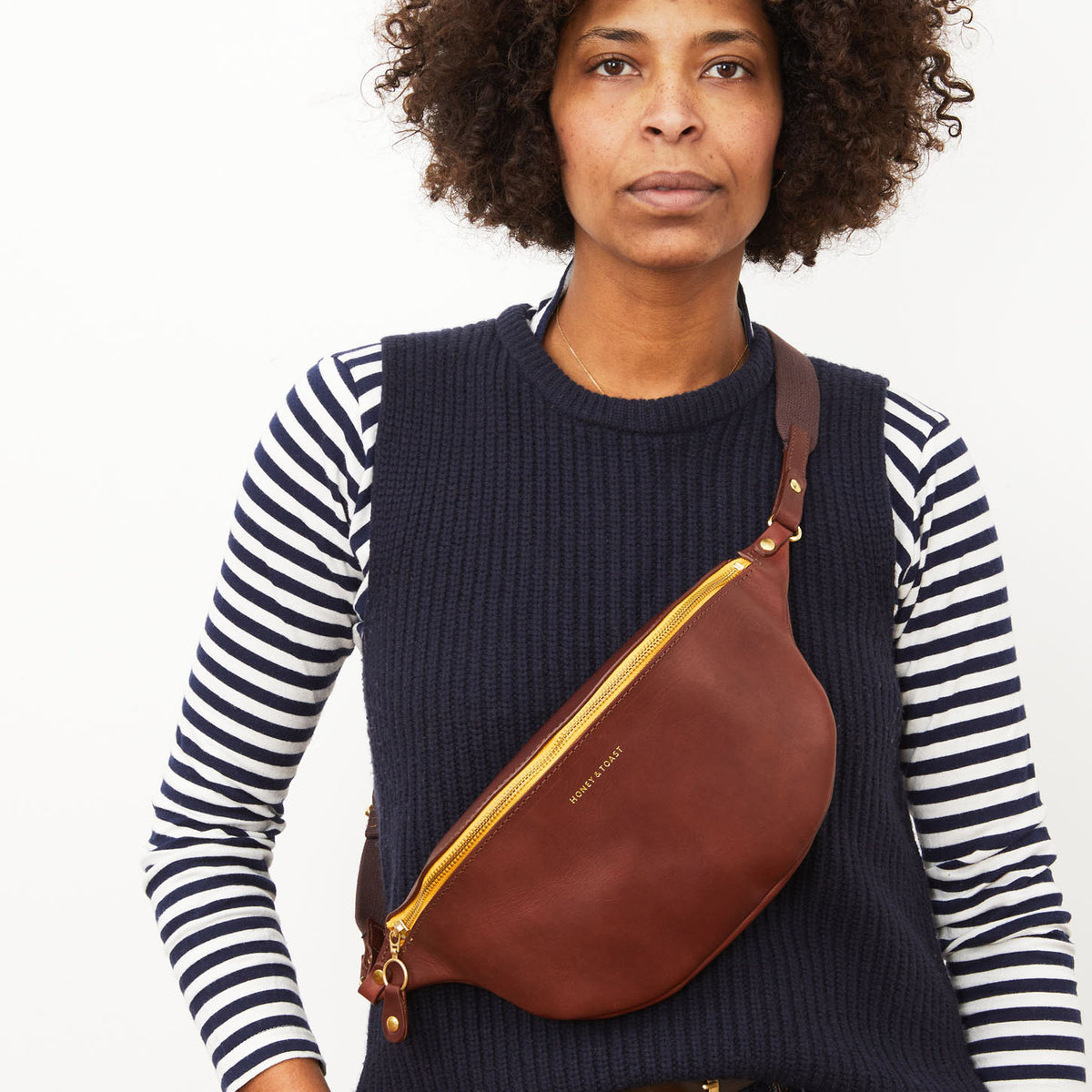 Honey and Toast women's leather handbag Frances sling bag conker