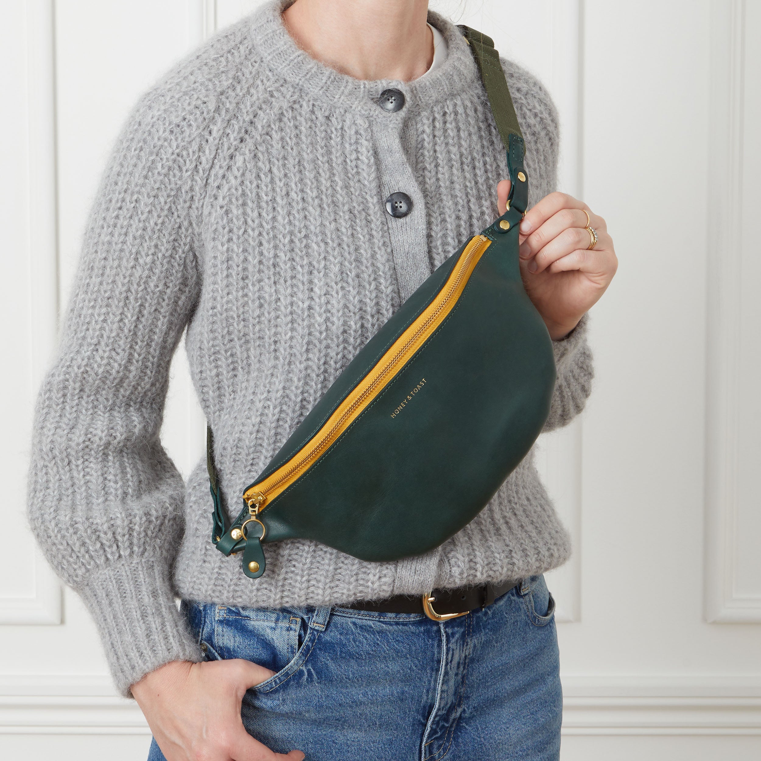 Honey and Toast women's leather handbag Frances sling bag pine