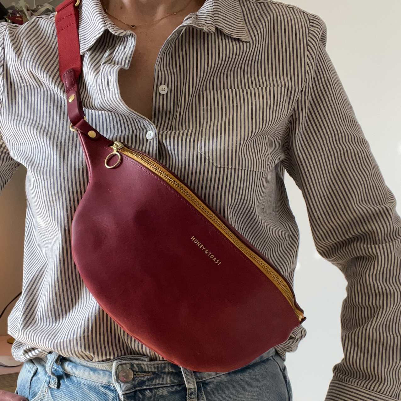 Honey and Toast women's leather handbag Frances sling bag raspberry pink