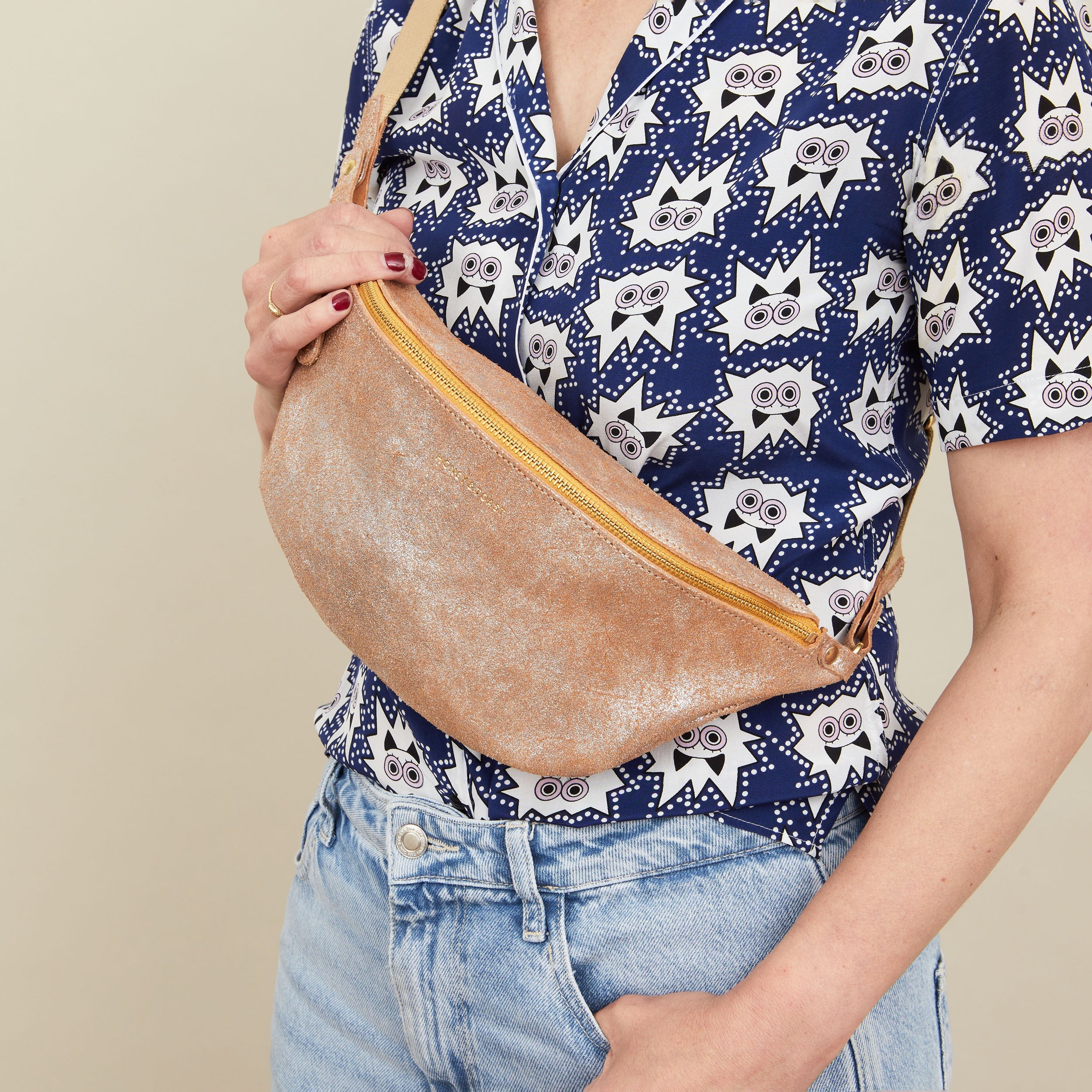 Honey and Toast women's leather handbag Frances sling bag warm silver