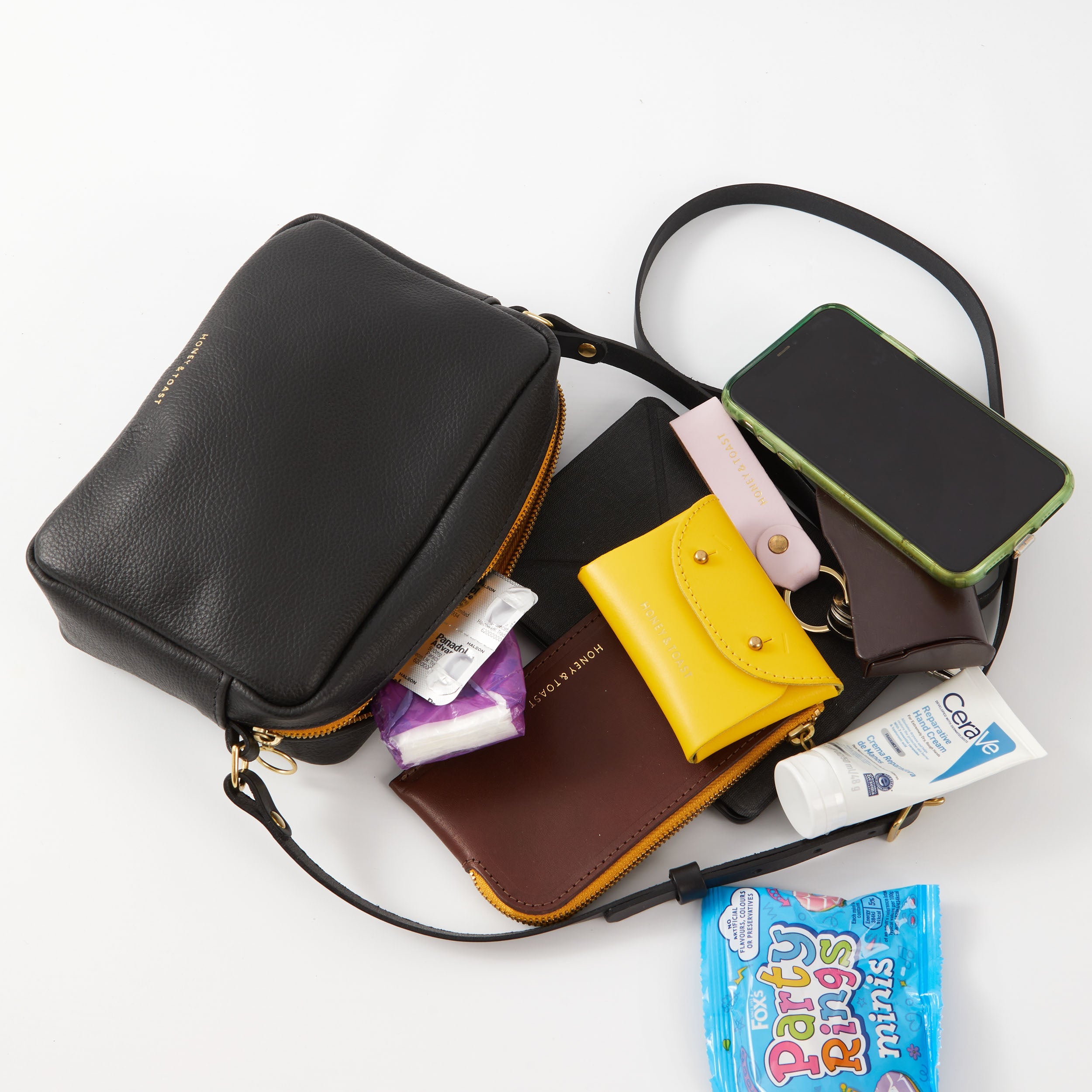 Honey and Toast women's leather handbag Katie zip camera bag black