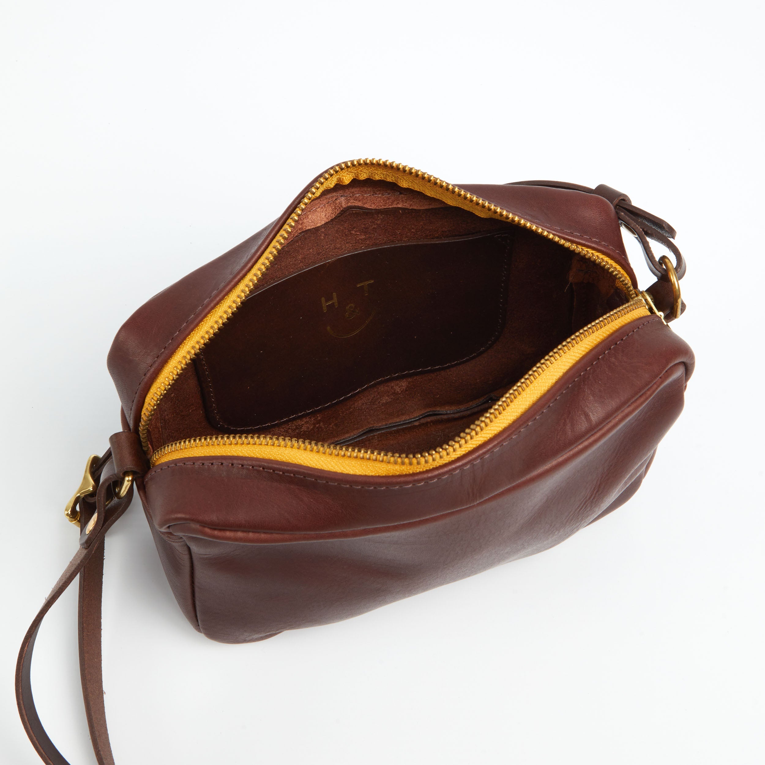 Honey and Toast women's leather handbag Katie zip camera bag conker