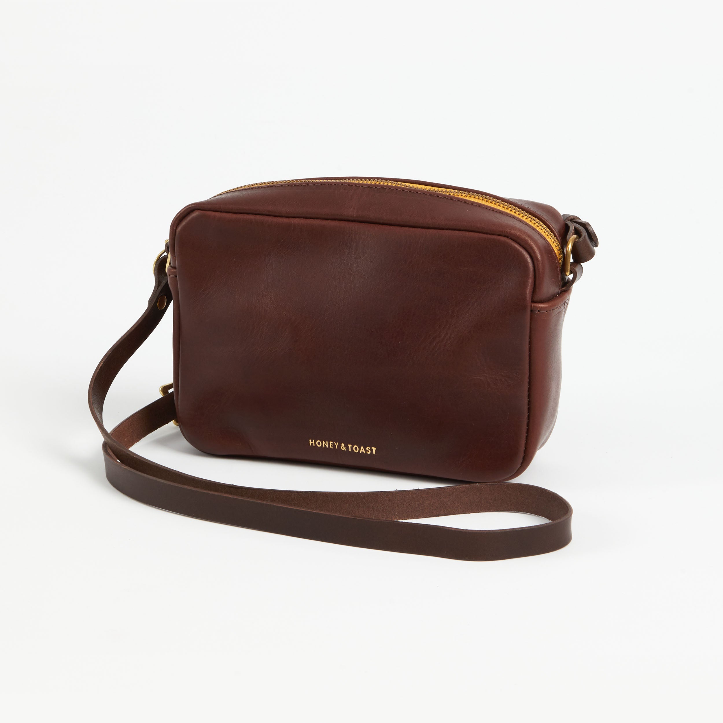 Honey and Toast women's leather handbag Katie zip camera bag conker