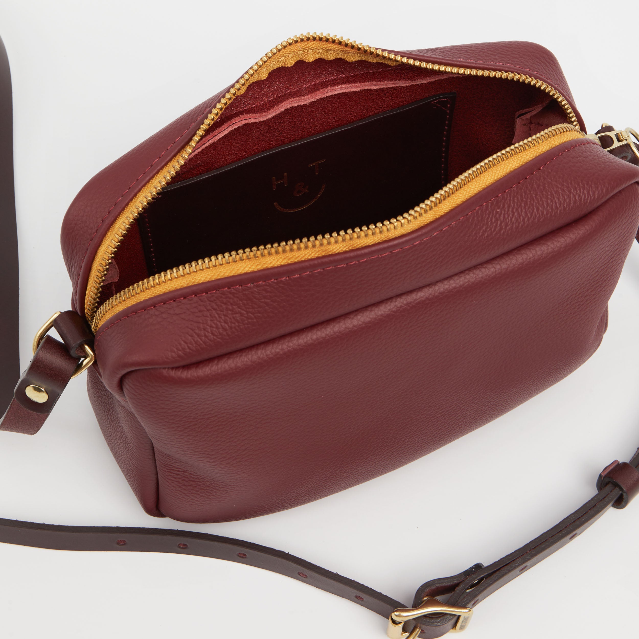 Honey and Toast women's leather handbag Katie zip camera bag damson