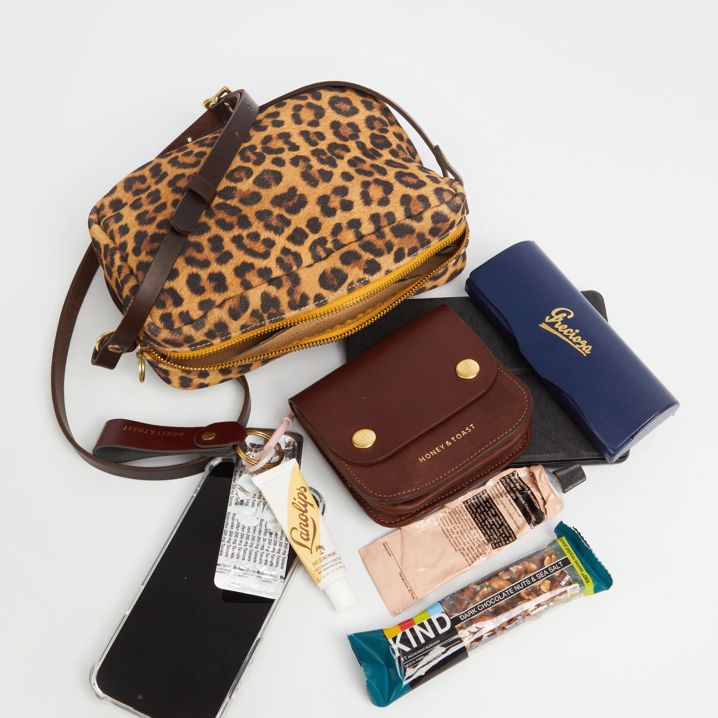 Honey and Toast women's leather handbag Katie zip camera bag leopard