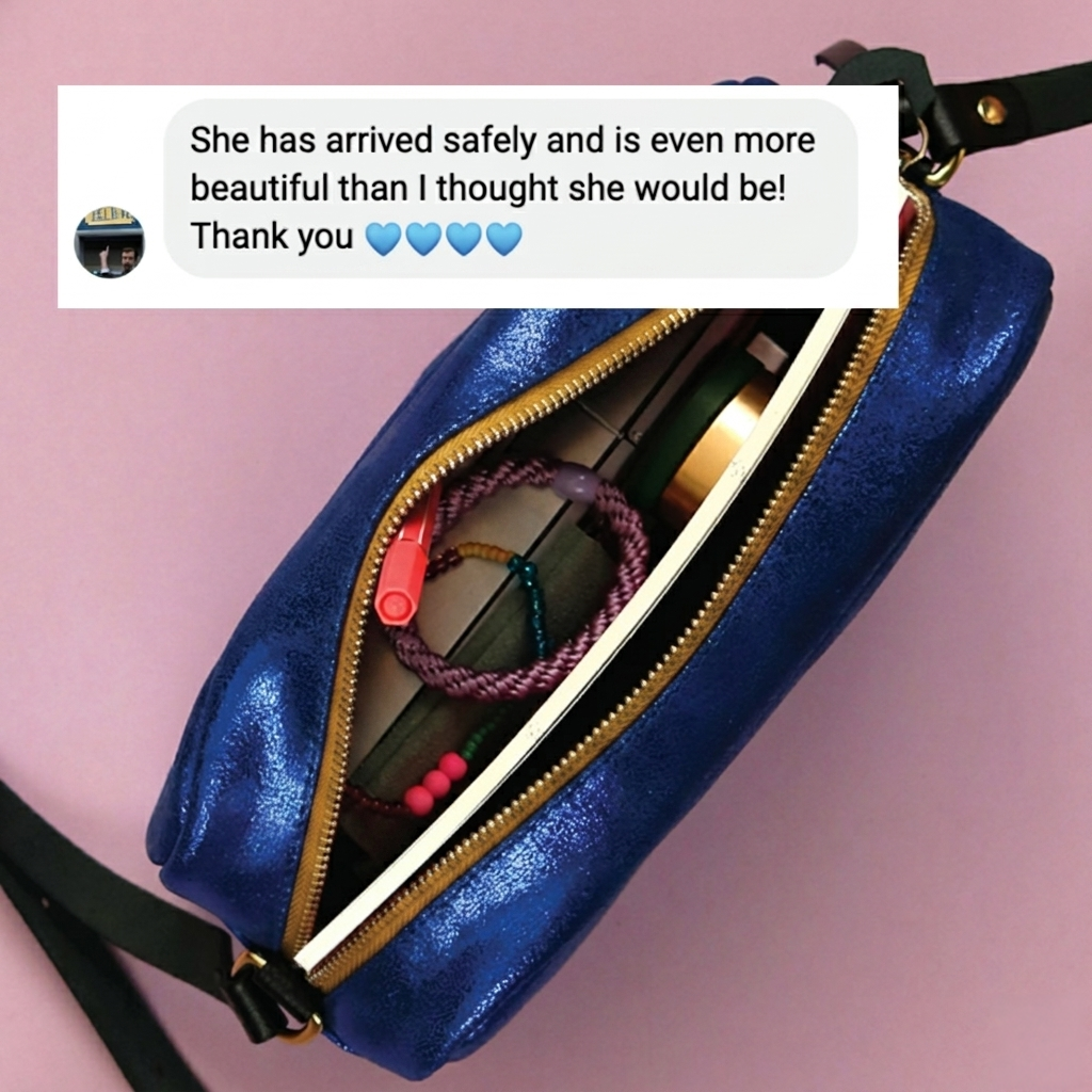 Honey and Toast women's leather handbag Katie zip camera bag metallic cobalt blue