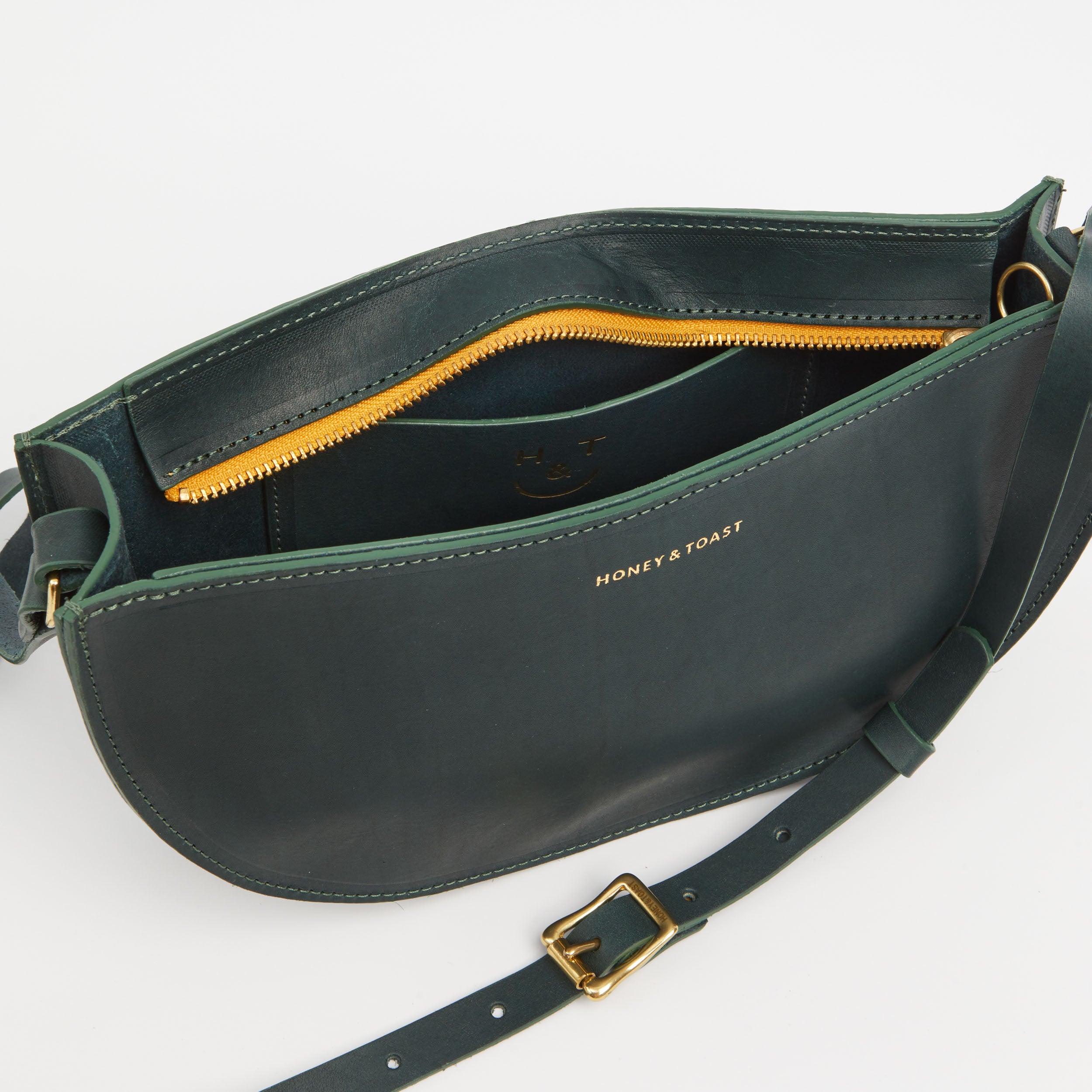 Honey and Toast women's leather handbag Large half moon bag pine