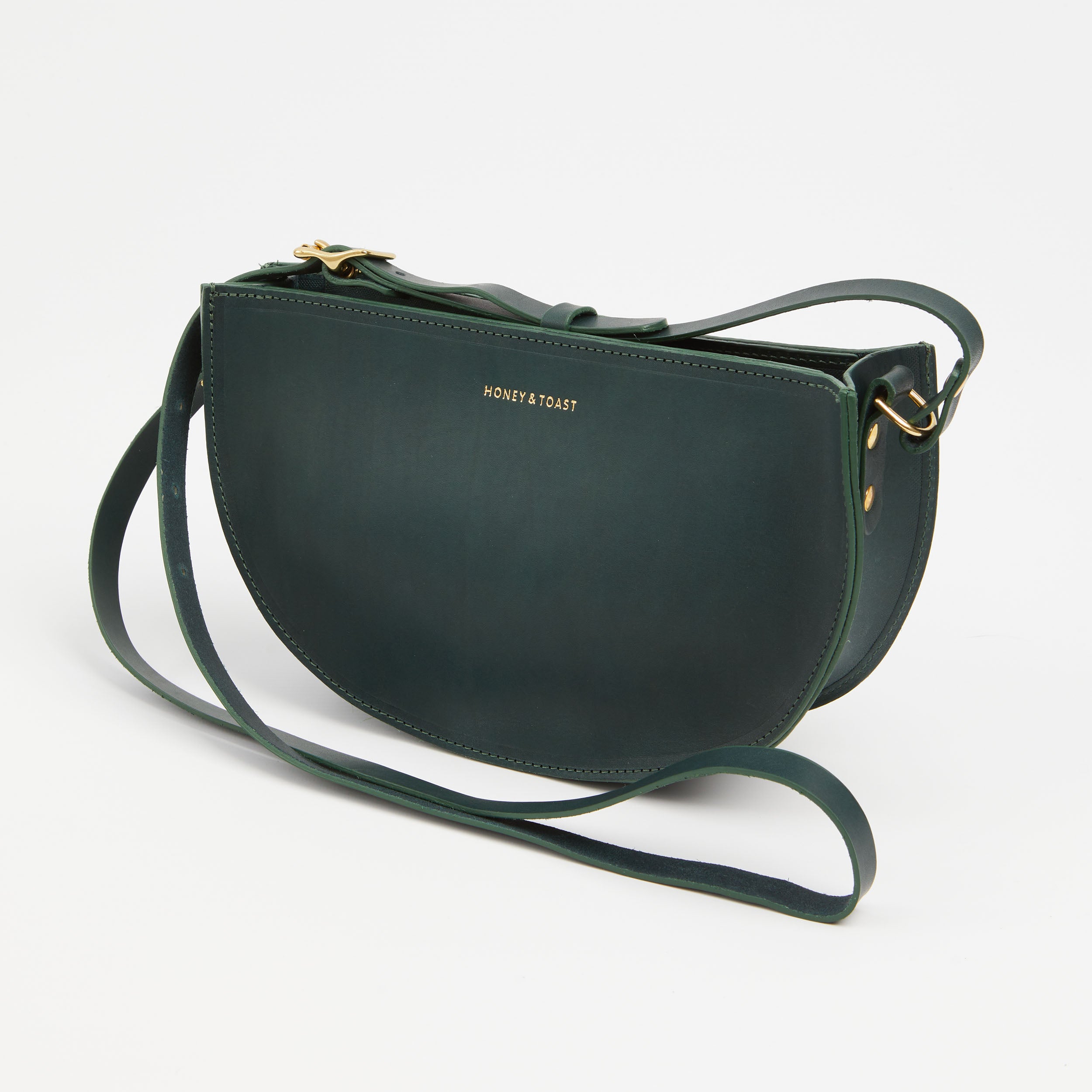 Honey and Toast women's leather handbag Large half moon bag pine