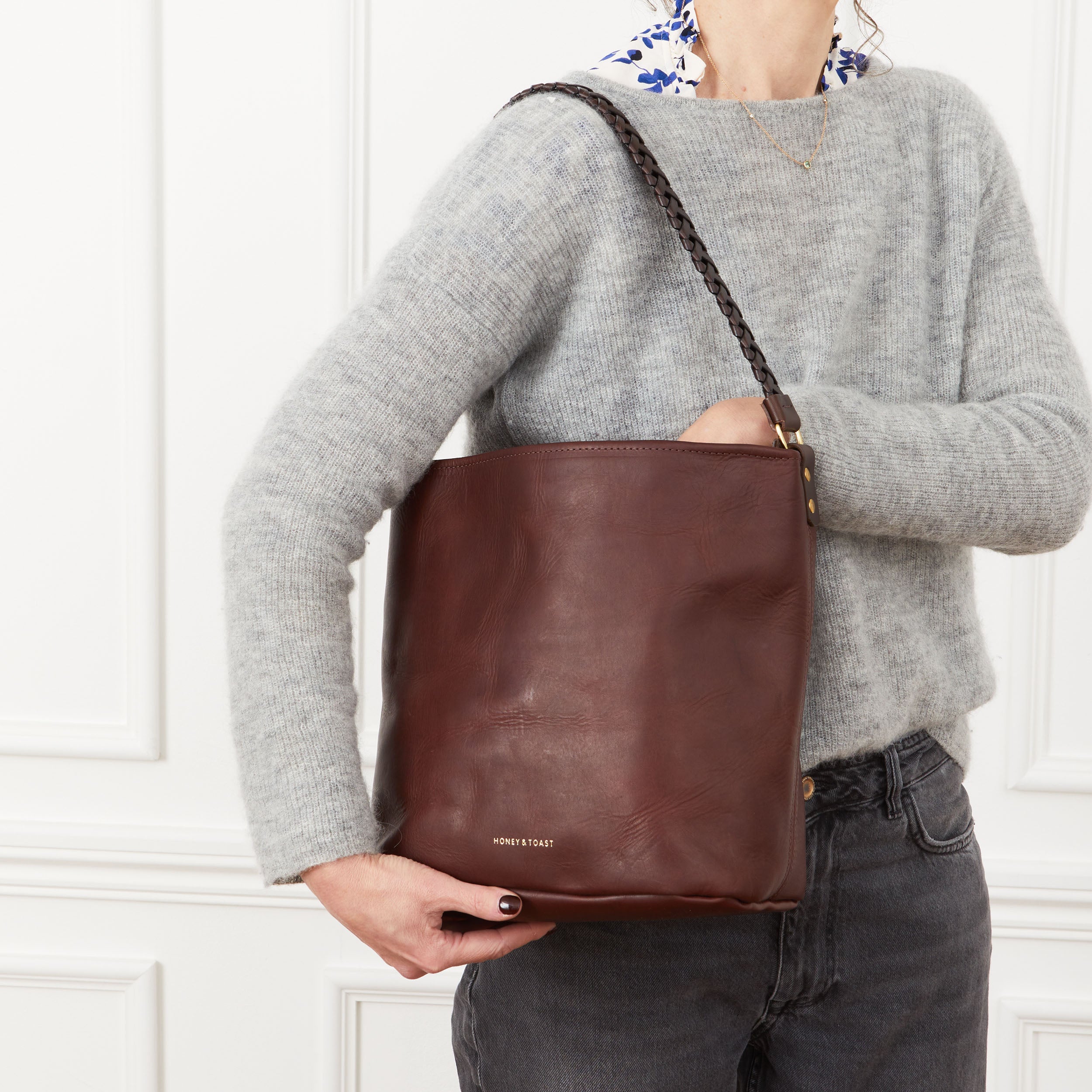 Honey and Toast women's leather handbag Libby hobo shoulder bag conker