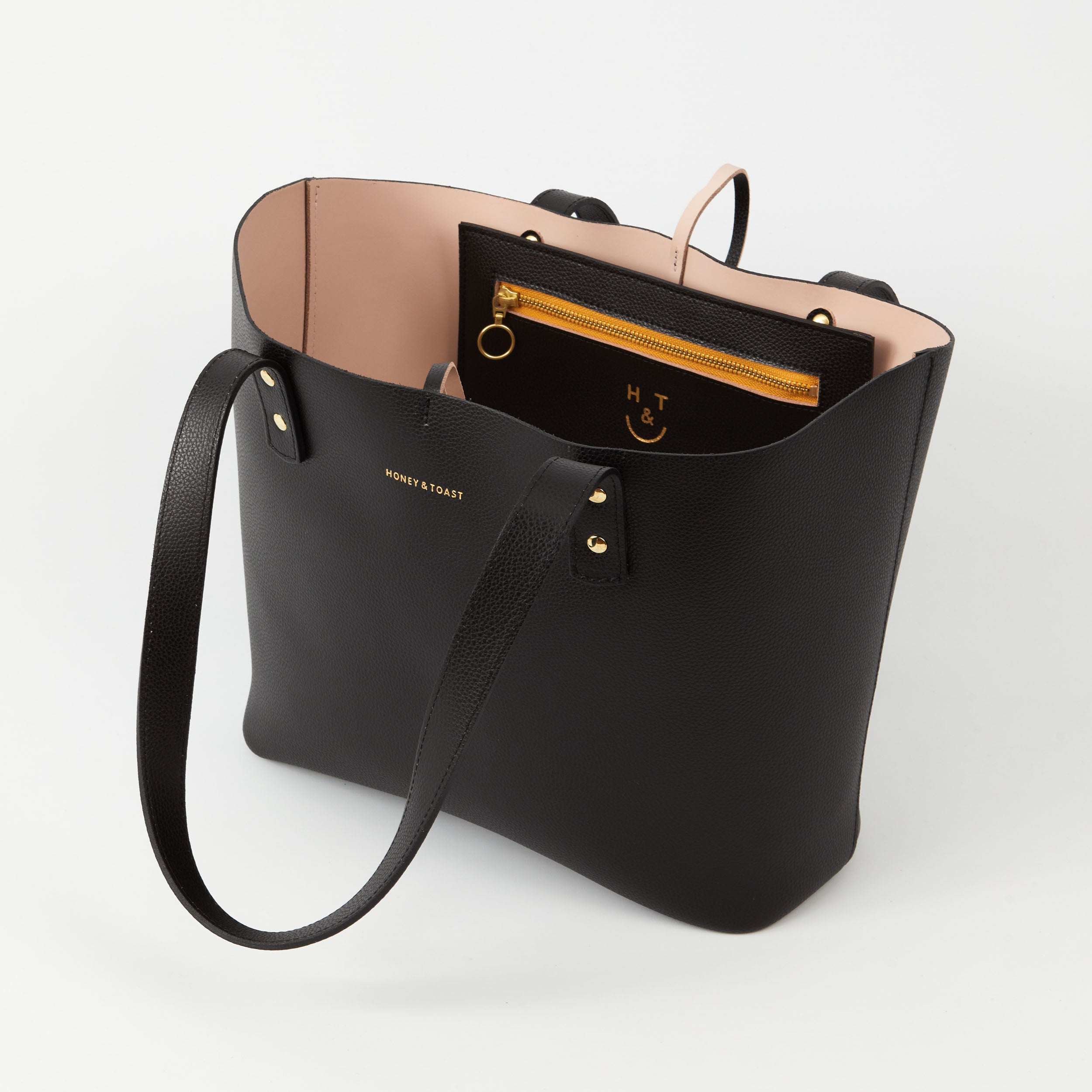 Honey and Toast women's leather handbag Russet tote bag black and pink