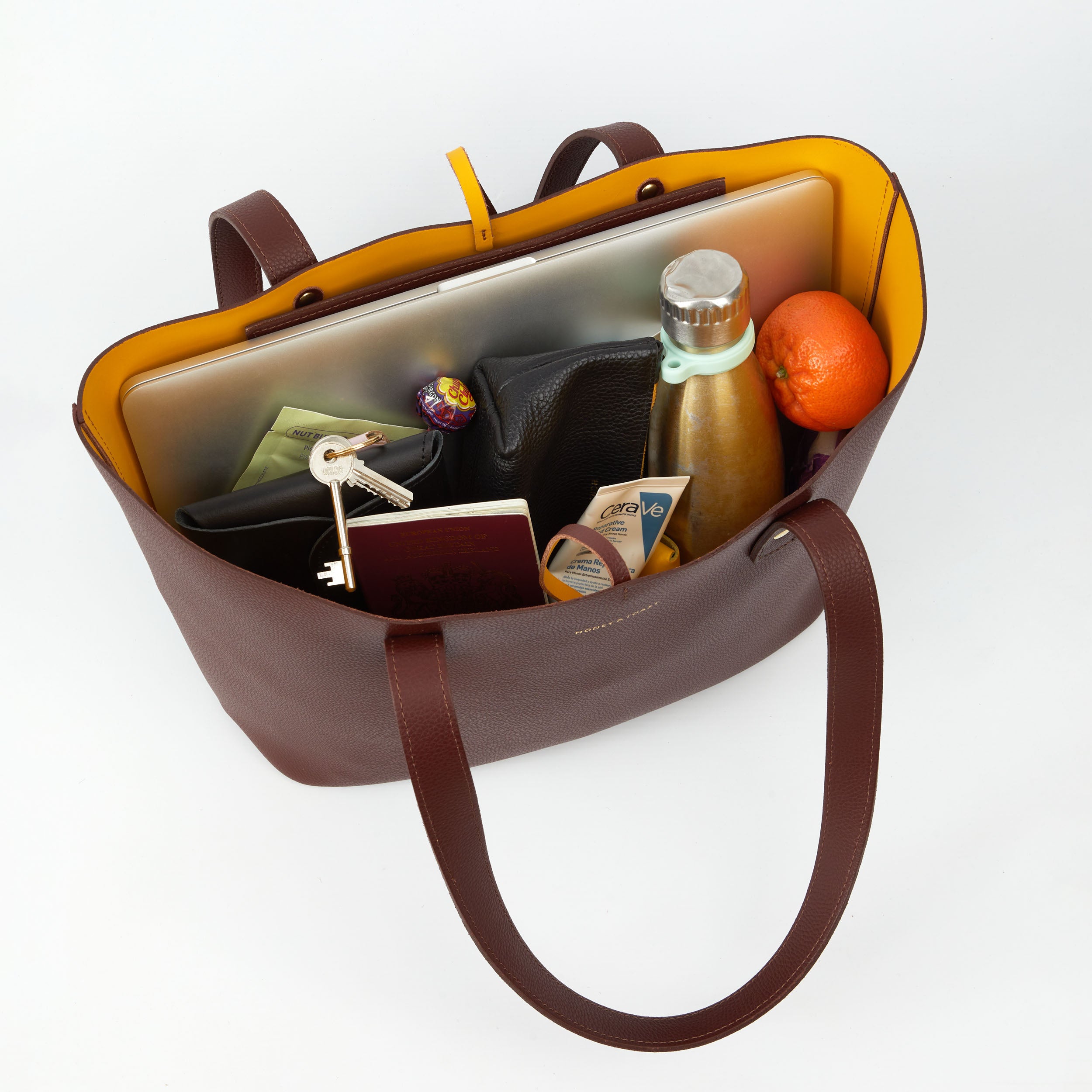 Honey and Toast women's leather handbag Russet tote bag tan and yellow