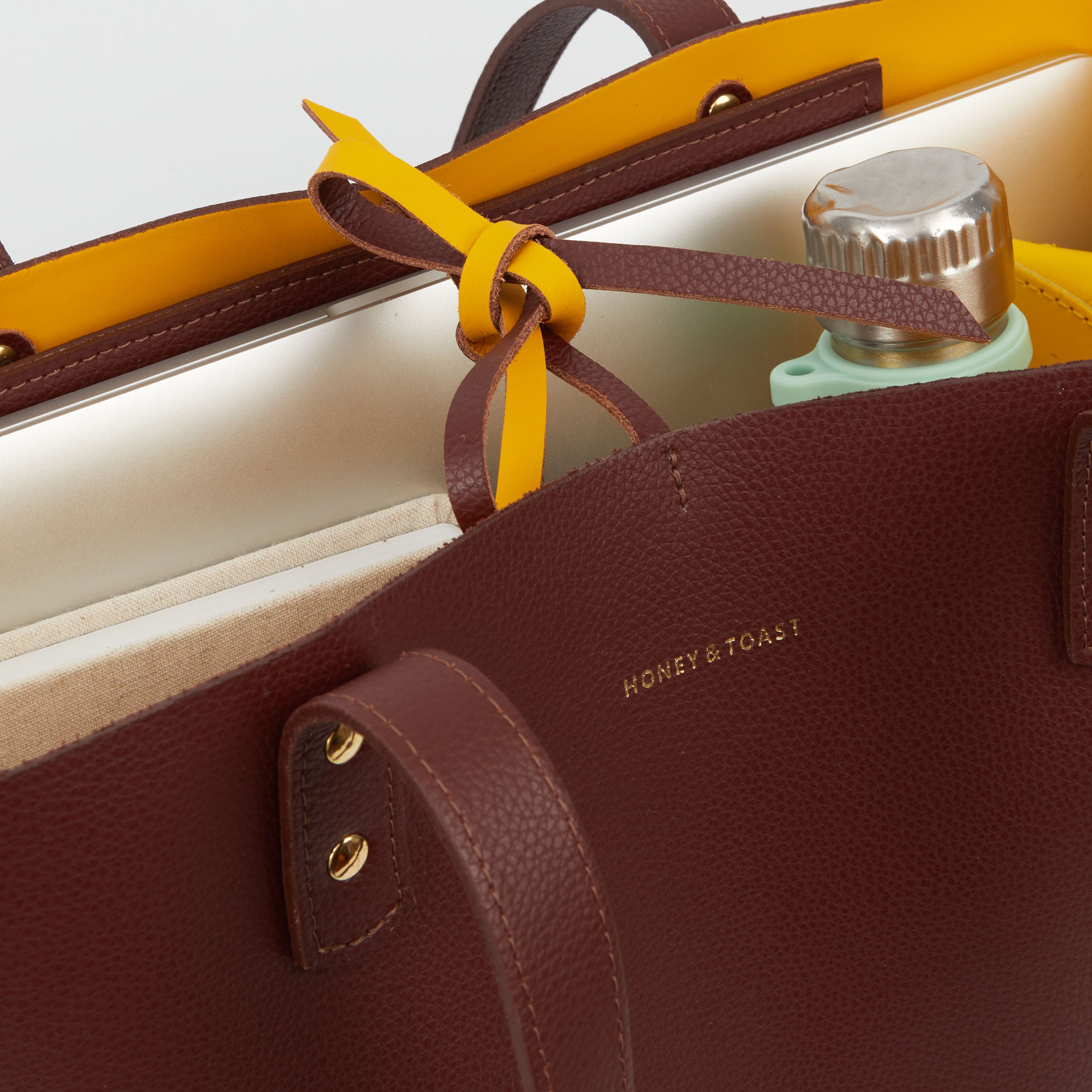 Honey and Toast women's leather handbag Russet tote bag tan and yellow