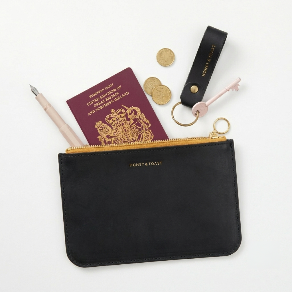 Honey and Toast women's leather purse Bailey zip top pouch black