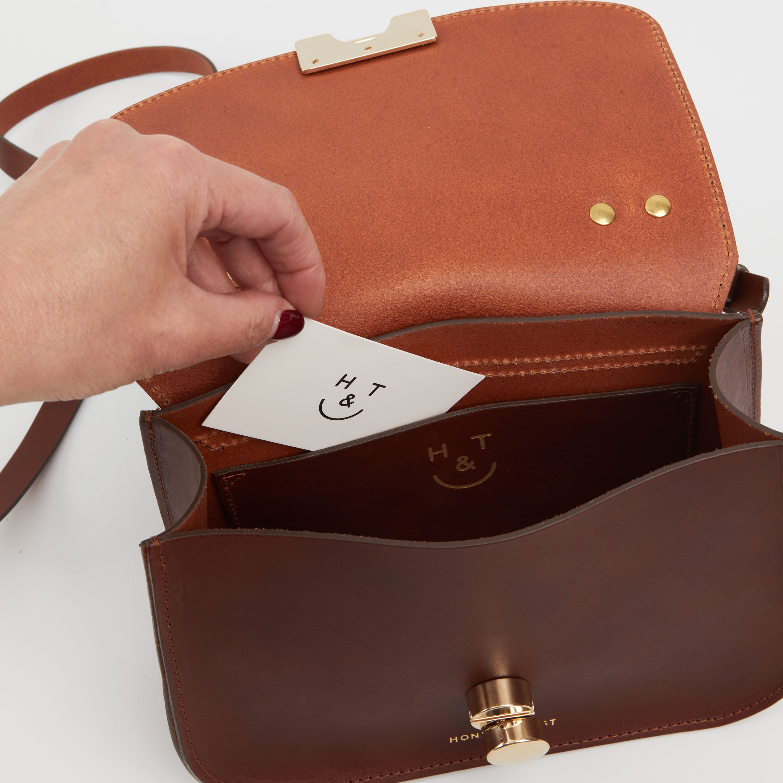 https://www.honeyandtoast.co.uk women's leather handbag Ava satchel conker