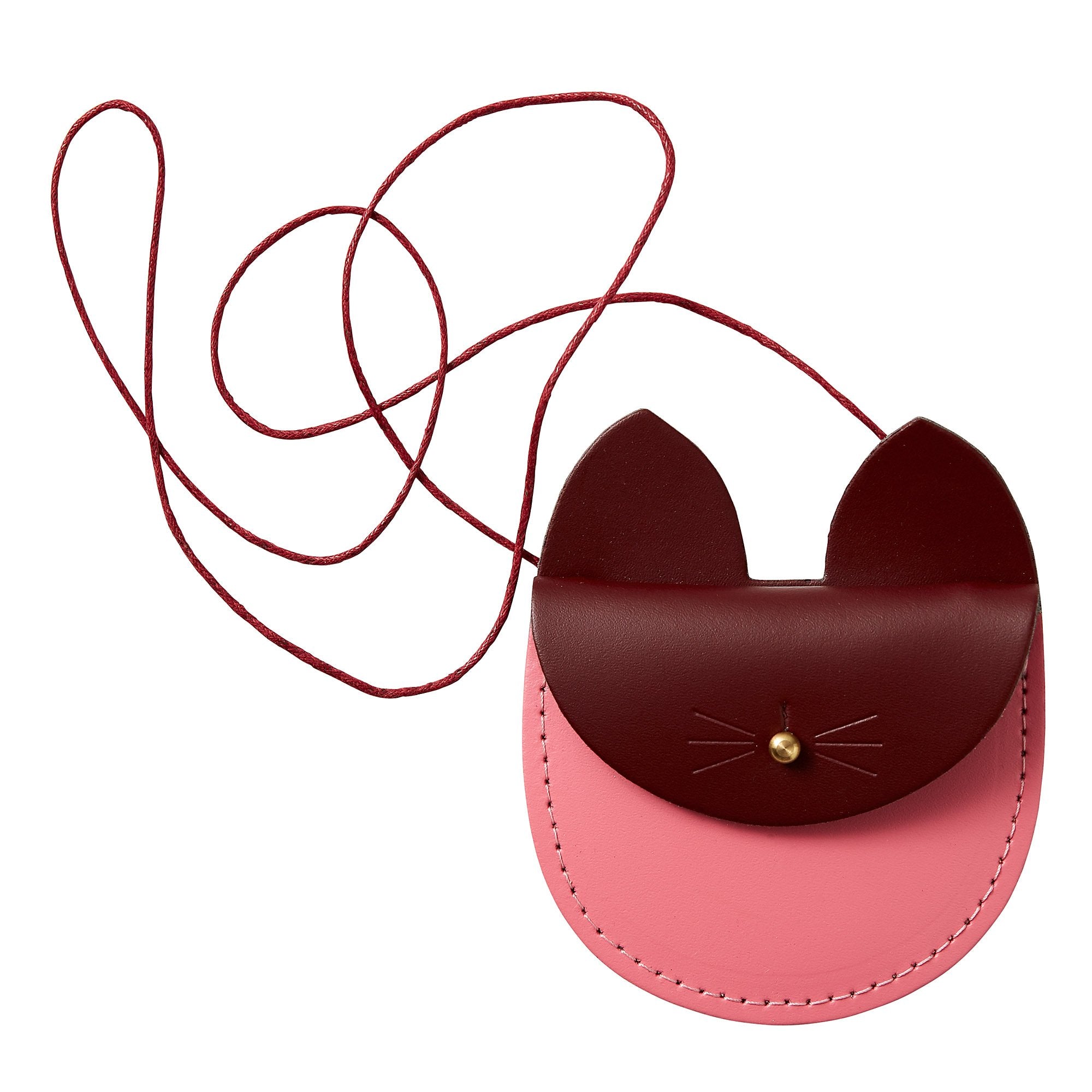 https://www.honeyandtoast.co.uk Cat coin purse dark red & bright pink