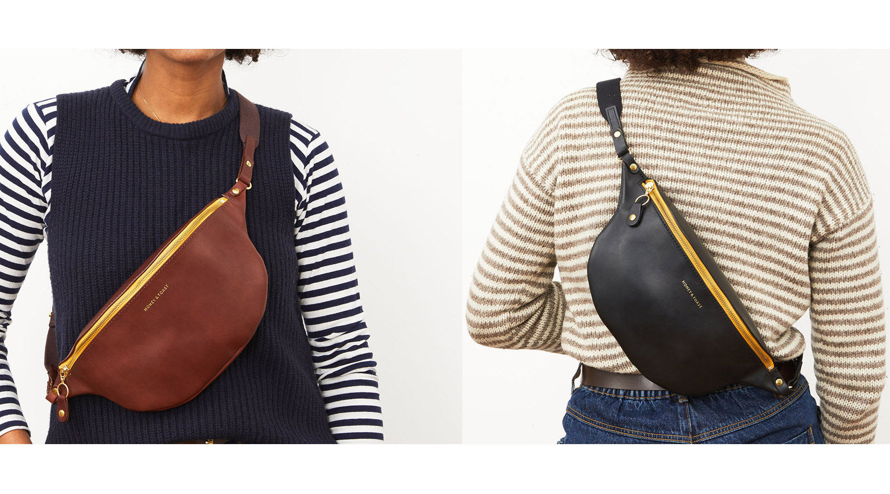 Honey and Toast conker brown and black leather crossbody sling bag