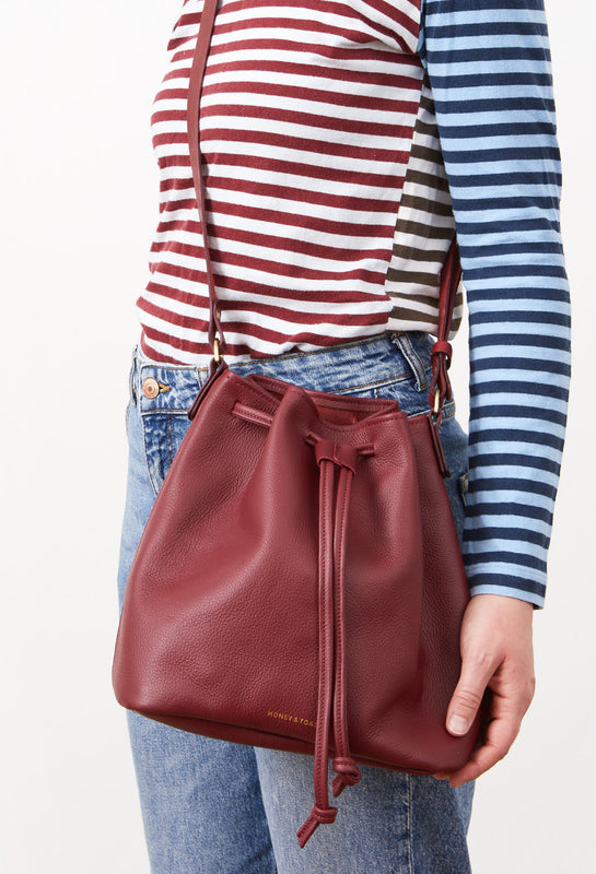 Damson grainy leather Anna bucket bag