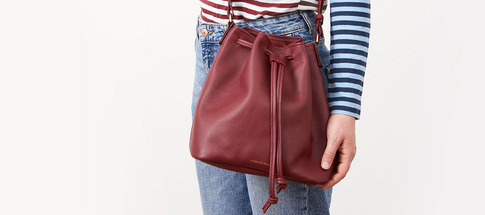 Damson grainy leather Anna bucket bag