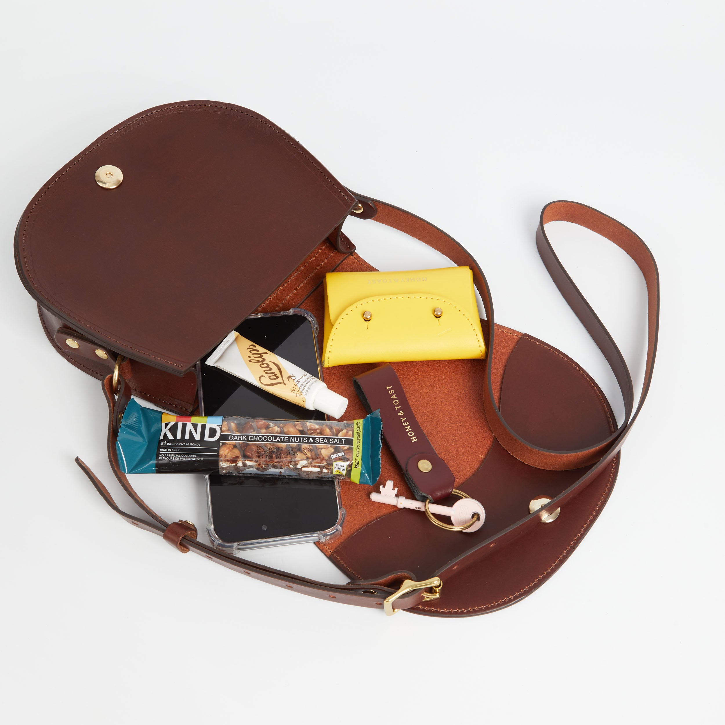 Honey and Toast Leather handbag Etter saddlebag conker