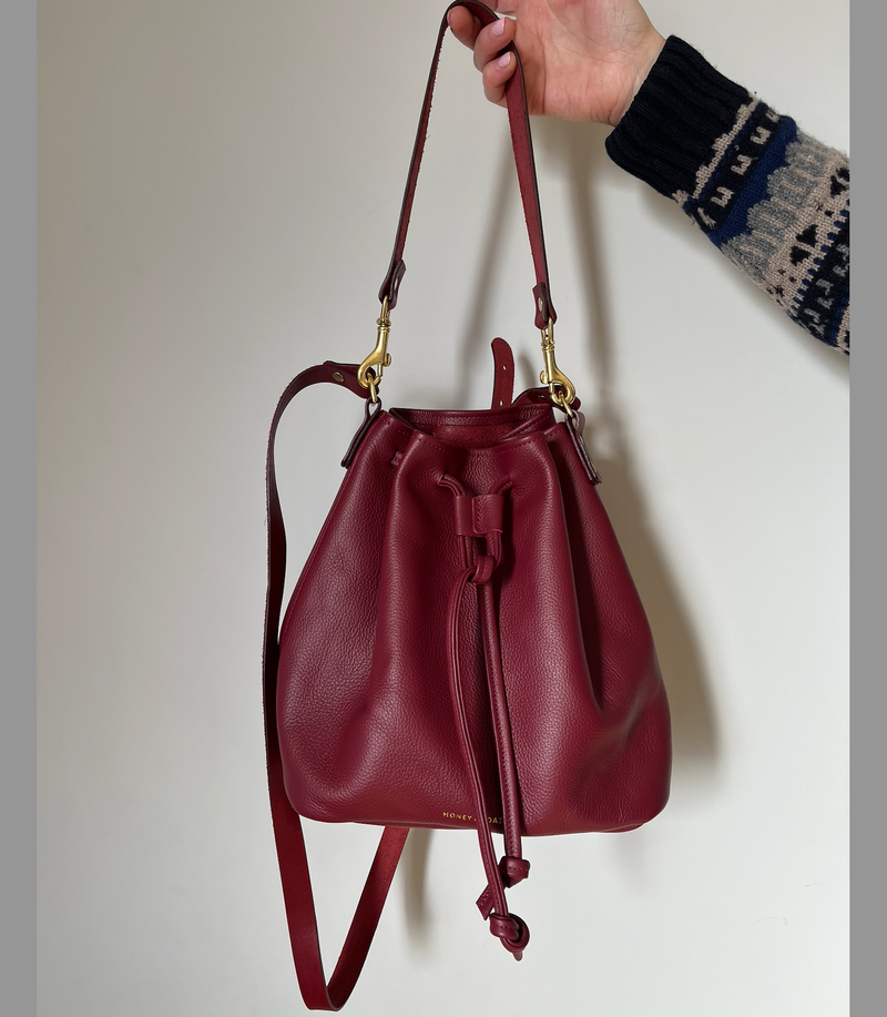 Honey and Toast Leather handle for handbag Anna bucket bag grab handle damson