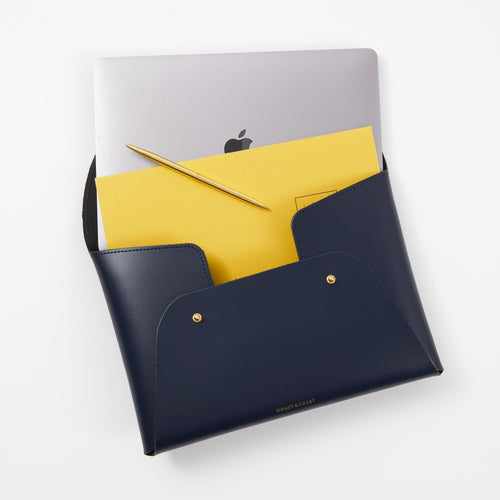 Honey and Toast Leather lap top case A4 Jester organiser navy