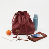 Honey and Toast women's leather handbag Anna bucket bag damson SAMPLE SALE