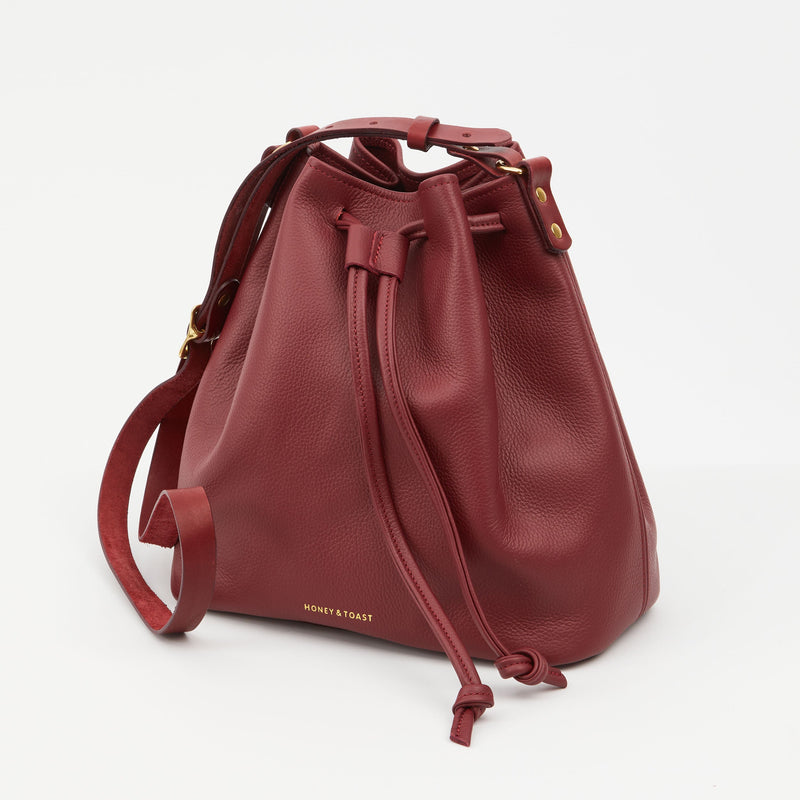 Honey and Toast women's leather handbag Anna bucket bag damson SAMPLE SALE