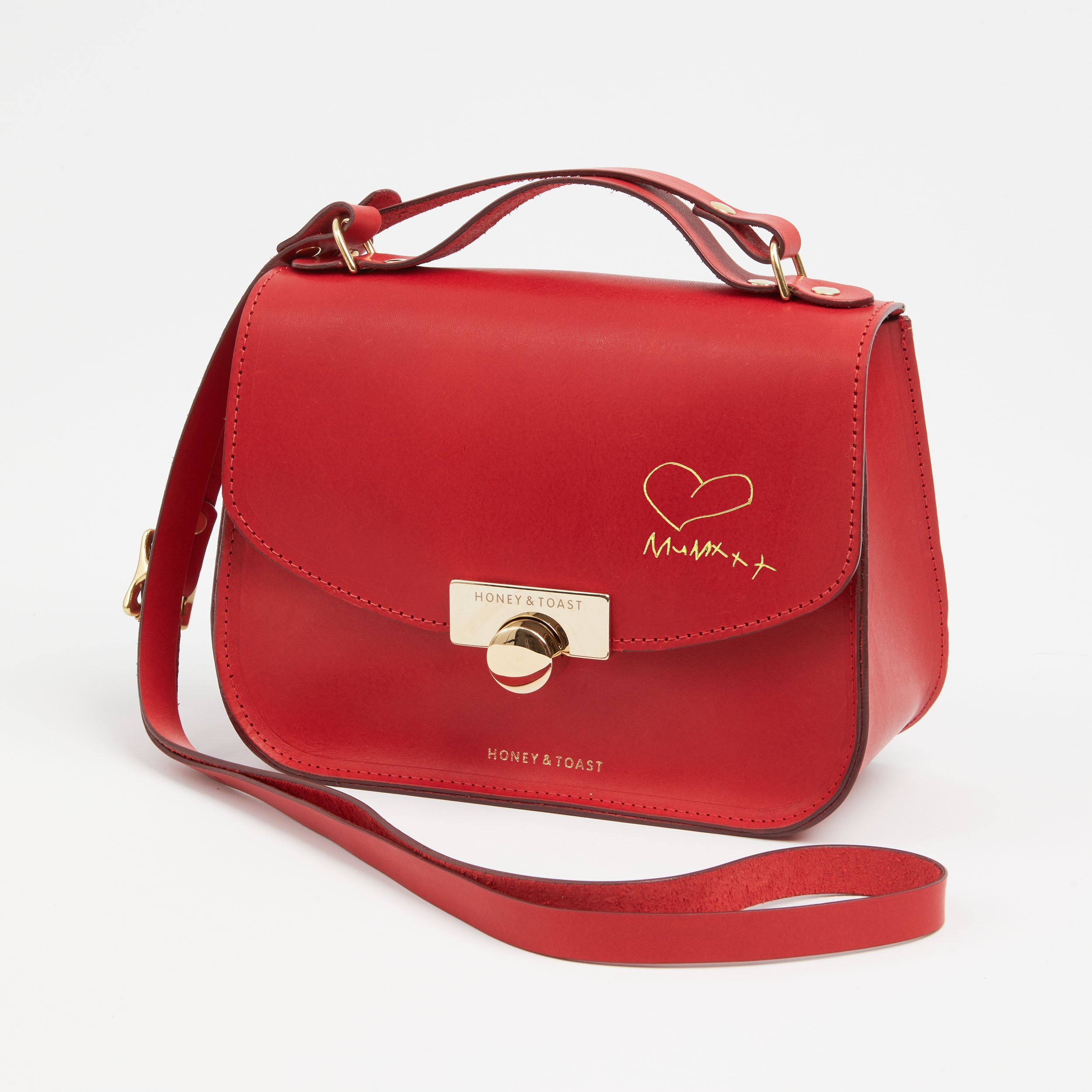 Honey and Toast women's leather handbag Ava satchel red including personalisation