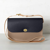 Honey and Toast women's leather handbag Eddie shoulder bag navy, mushroom & nude