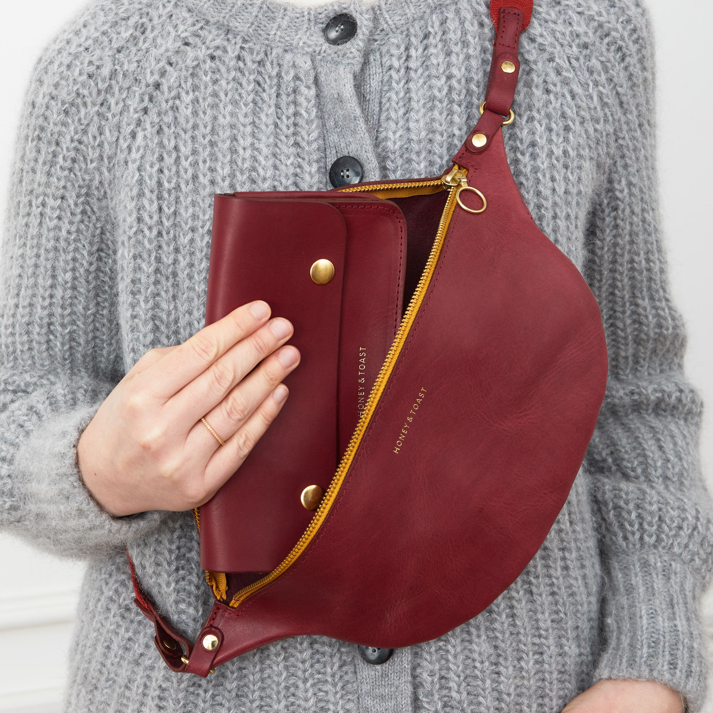 Honey and Toast women's leather handbag Frances sling bag raspberry pink