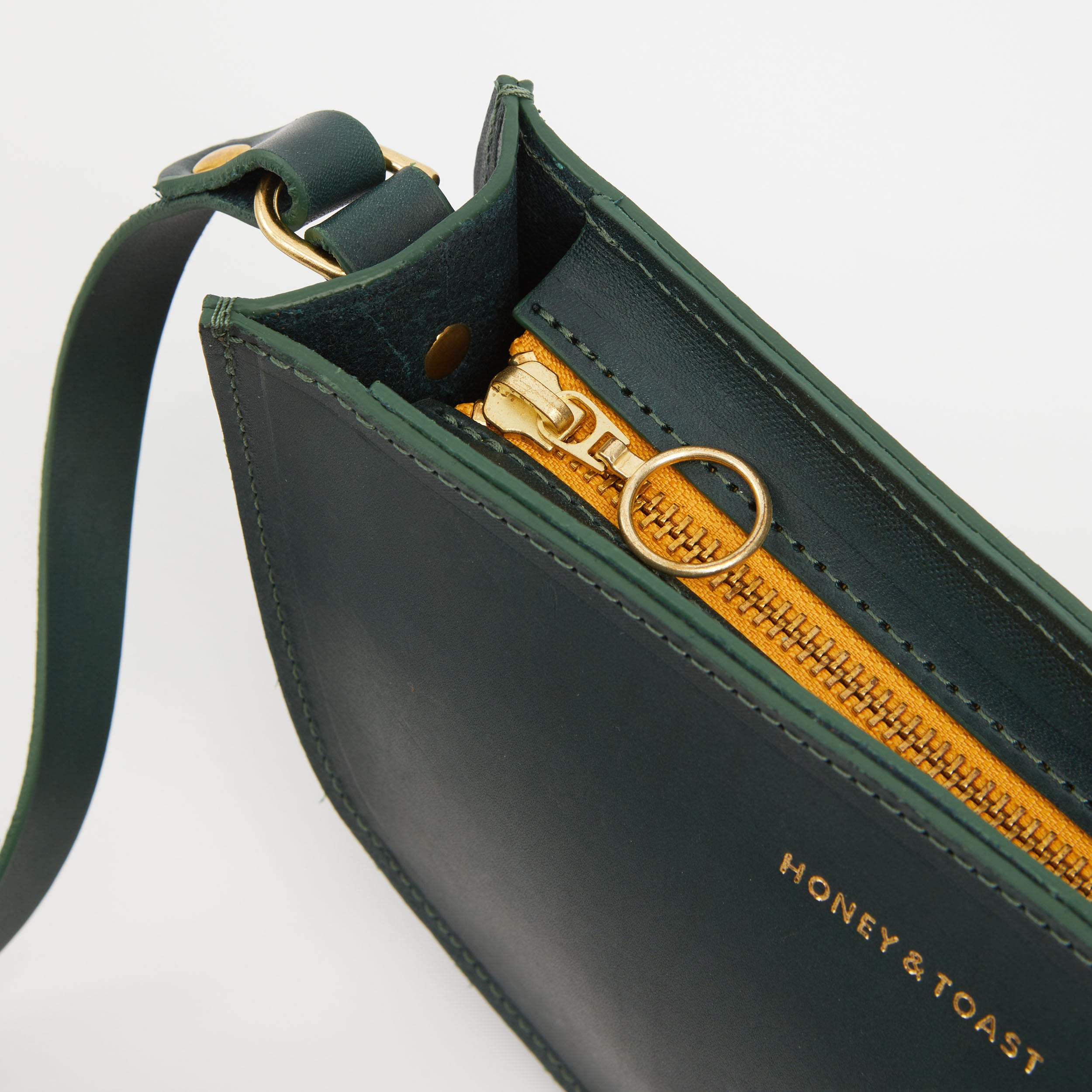 Honey and Toast women's leather handbag Half moon bag pine