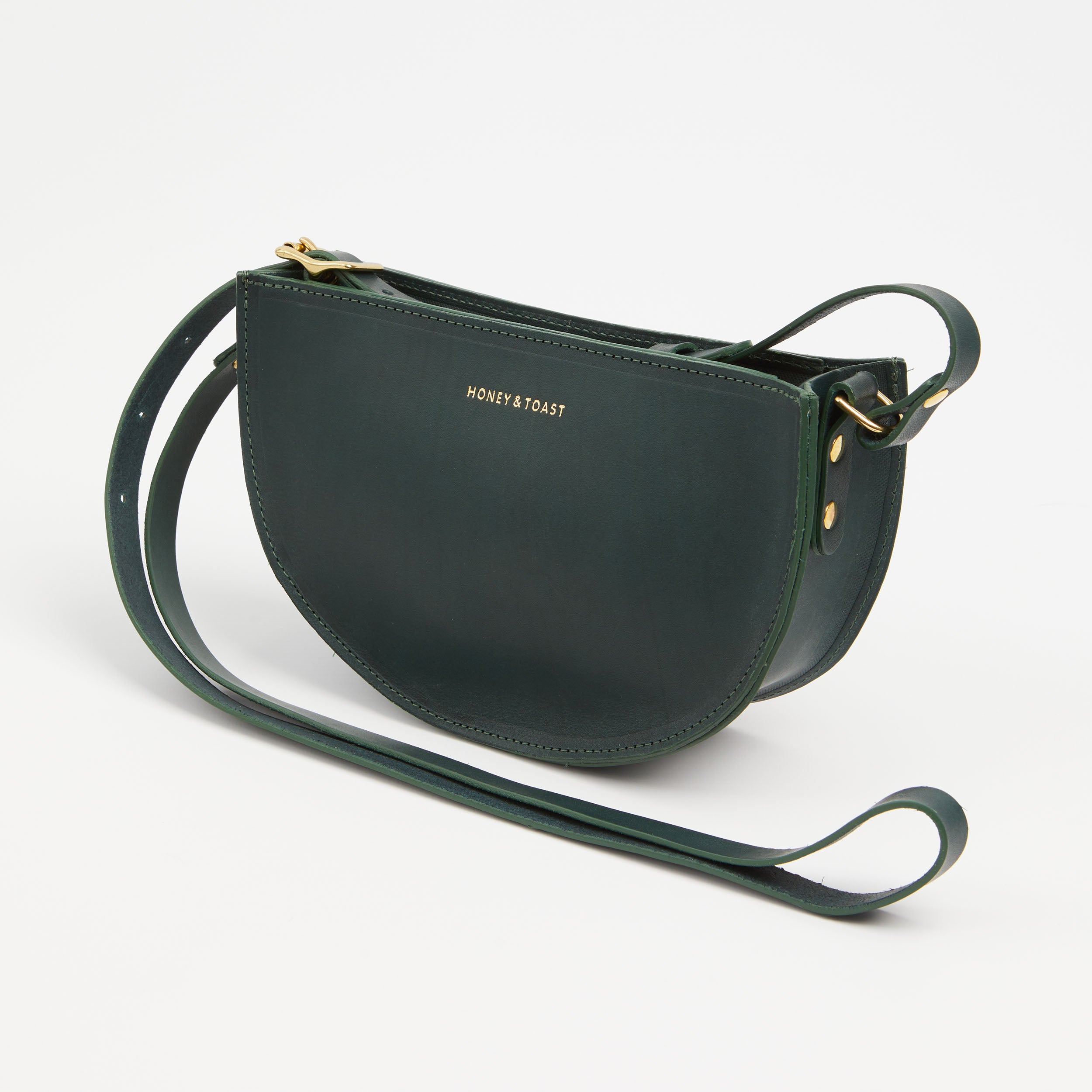 Honey and Toast women's leather handbag Half moon bag pine