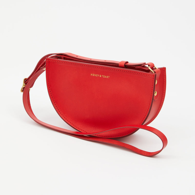 Honey and Toast women's leather handbag Half moon bag red