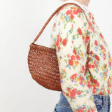 Honey and Toast women's leather handbag Half moon bag tan woven leather