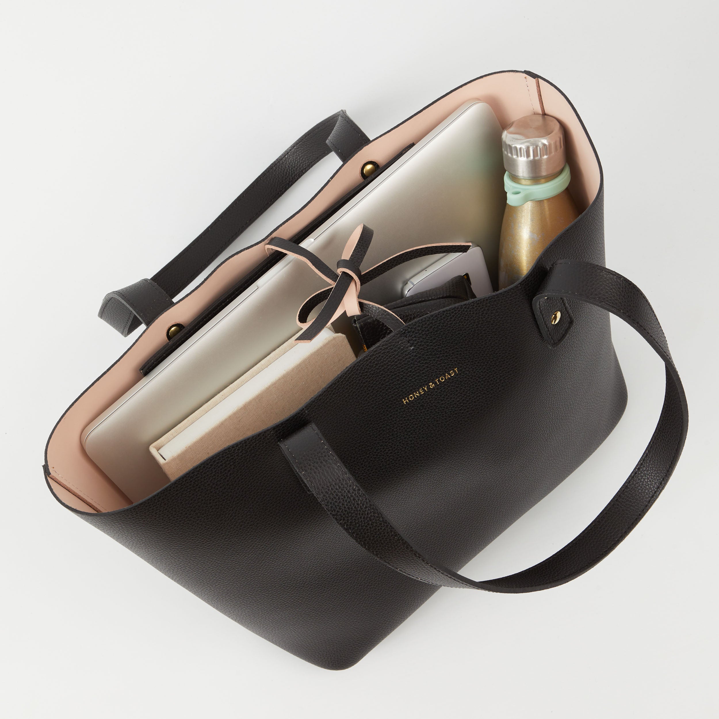 Honey and Toast women's leather handbag Russet tote bag black and pink