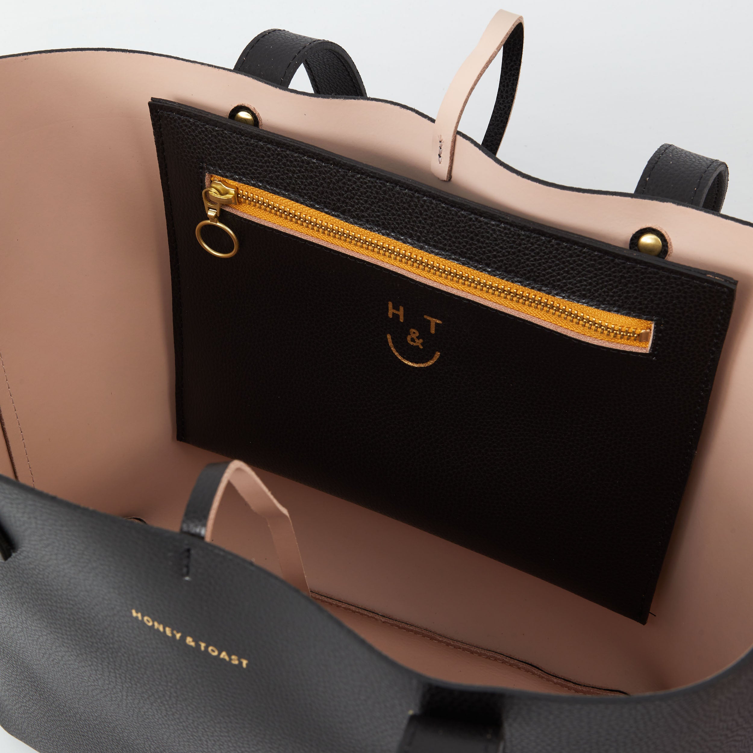 Honey and Toast women's leather handbag Russet tote bag black and pink