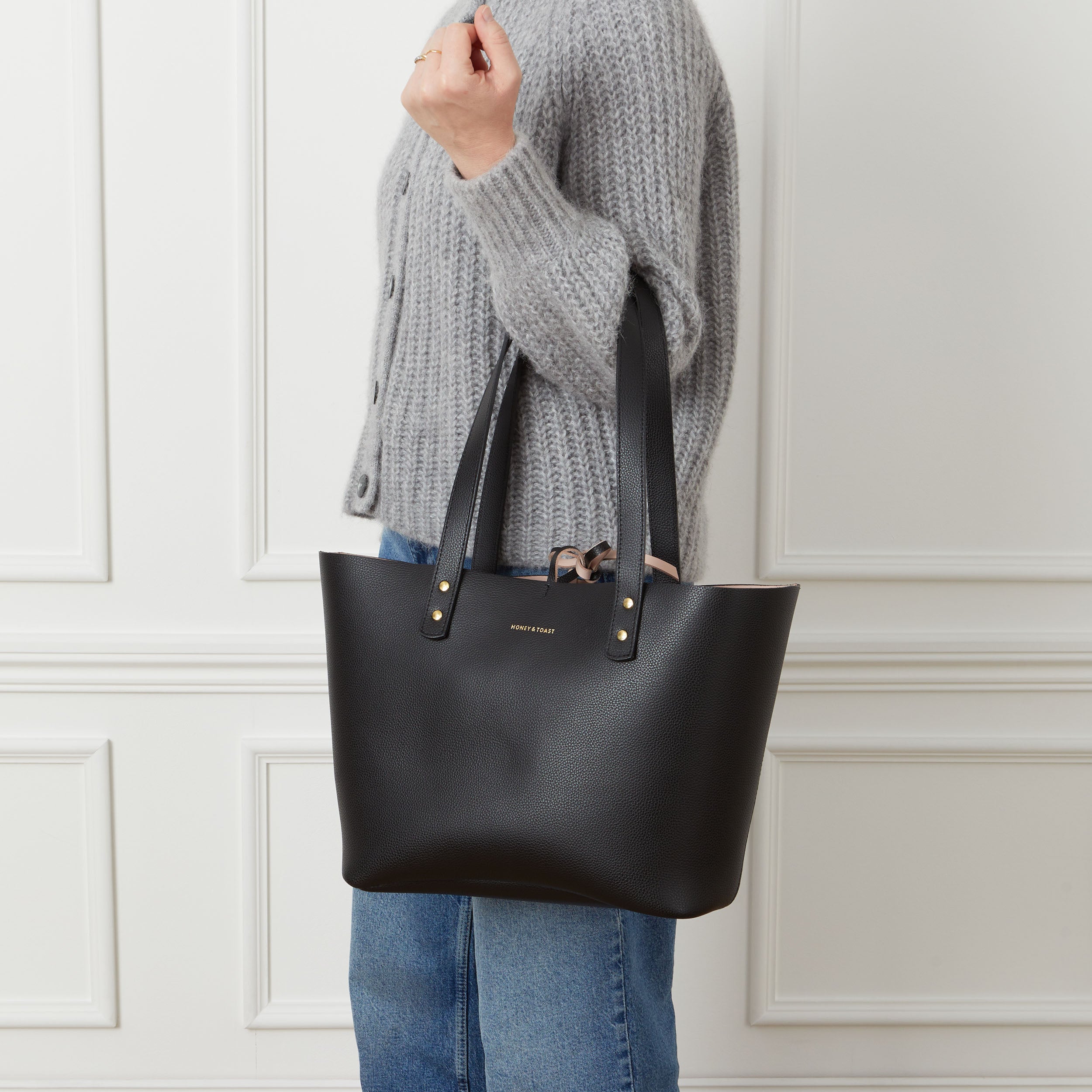 Honey and Toast women's leather handbag Russet tote bag black and pink