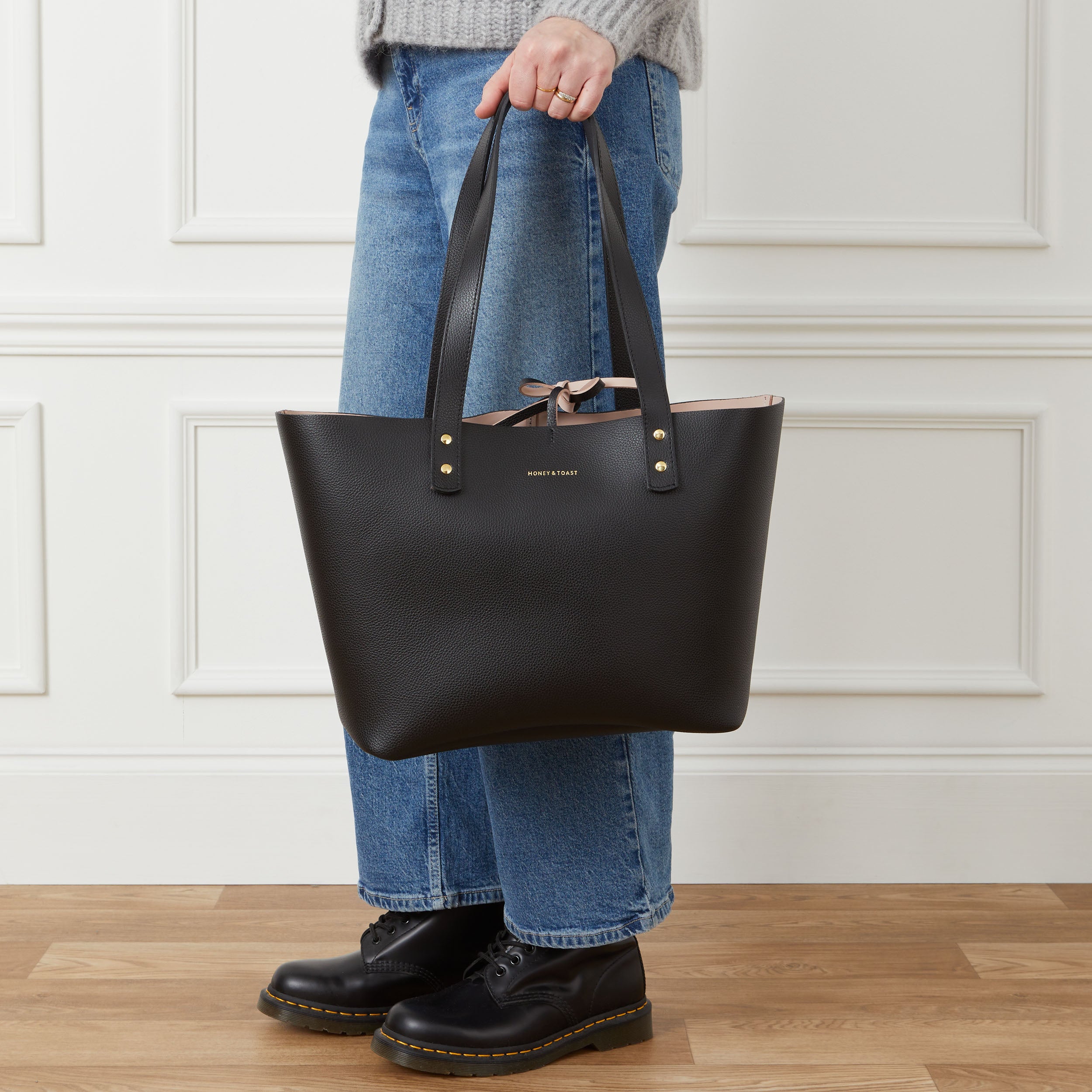 Honey and Toast women's leather handbag Russet tote bag black and pink