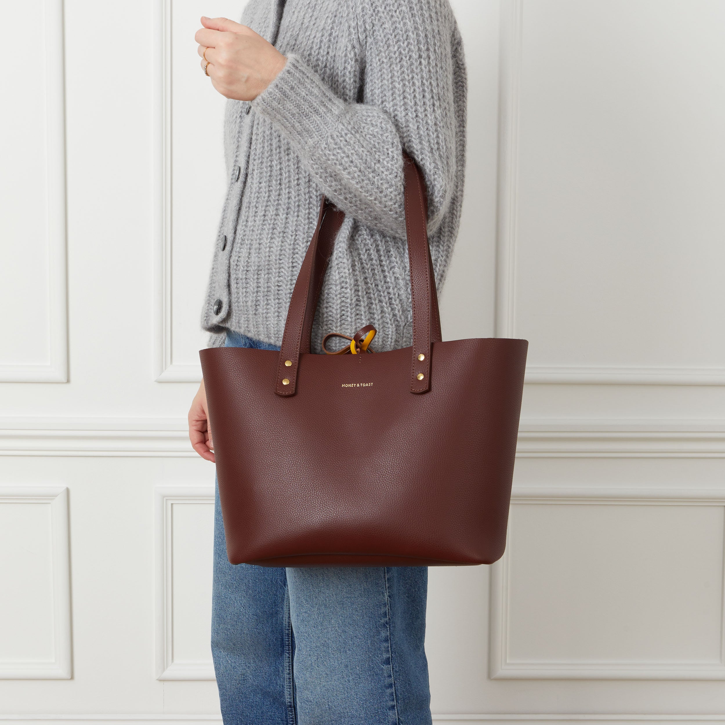 Honey and Toast women's leather handbag Russet tote bag tan and yellow