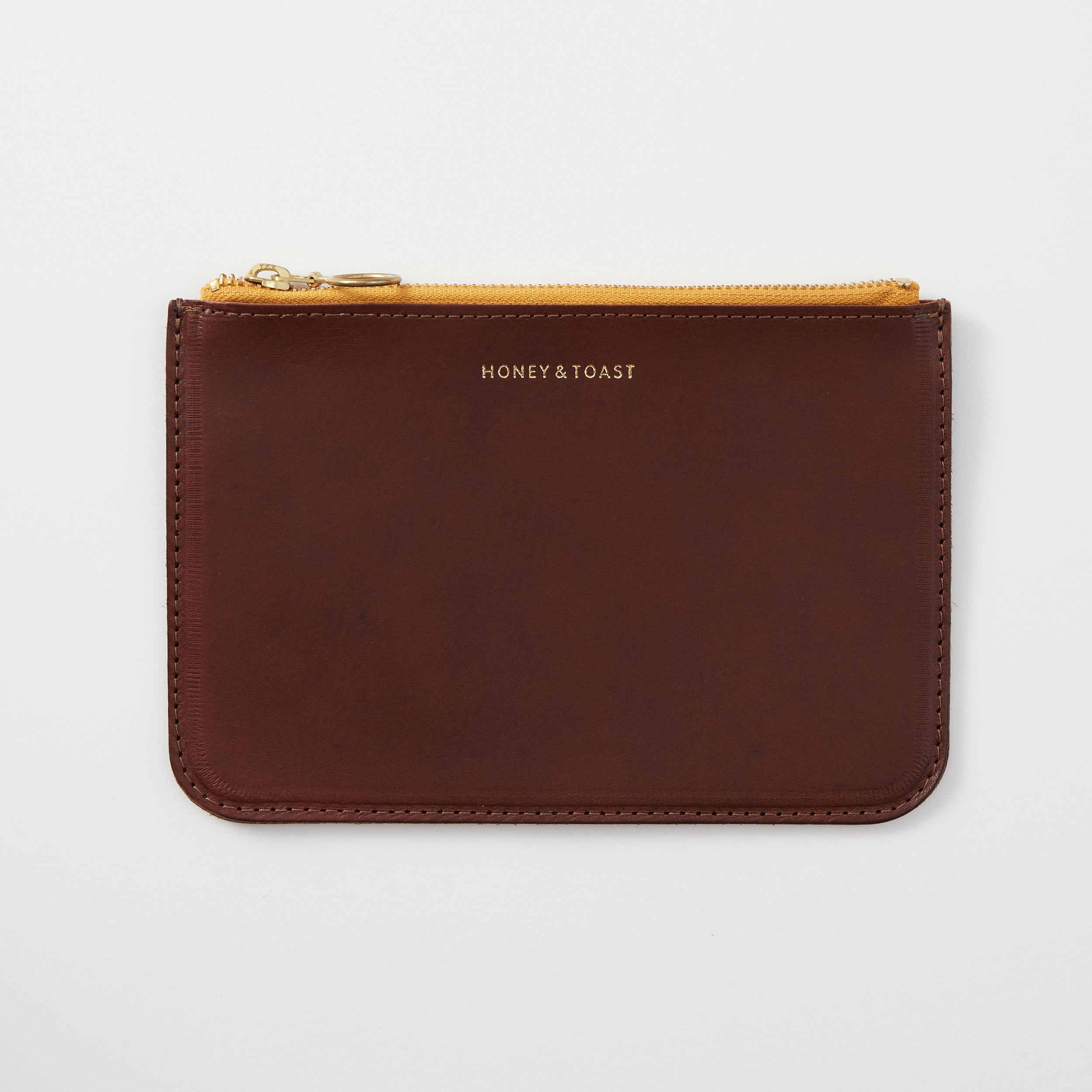 Honey and Toast women's leather purse Bailey zip top pouch conker