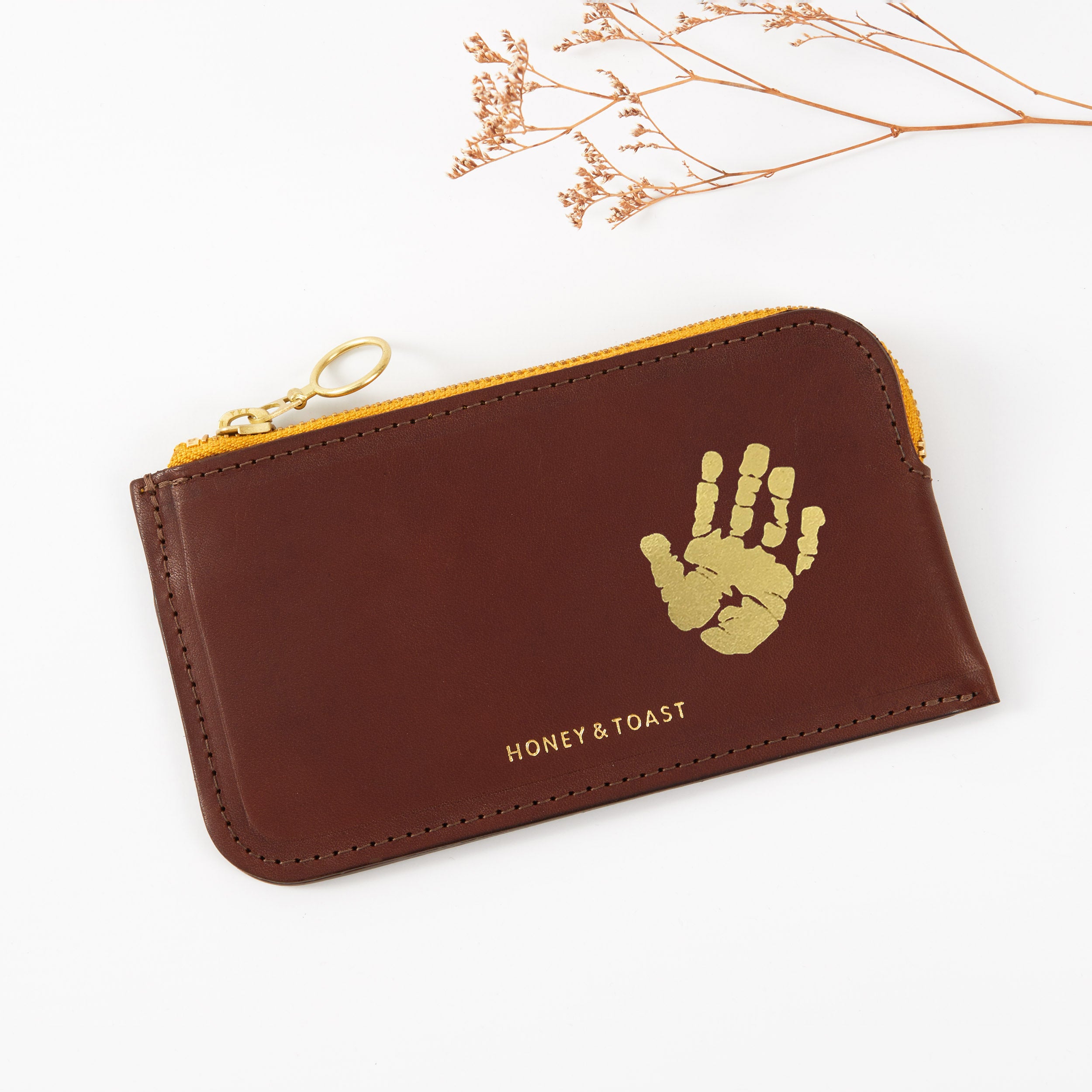 Honey and Toast women's leather purse Bella zip around purse conker with personalisation