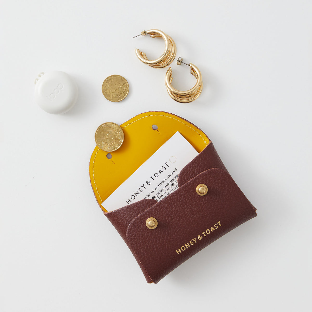 Honey and Toast women's leather purse Jester card holder conker and yellow