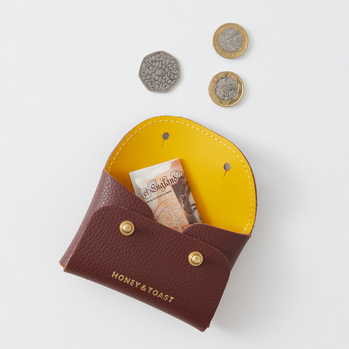 Honey and Toast women's leather purse Jester card holder conker and yellow