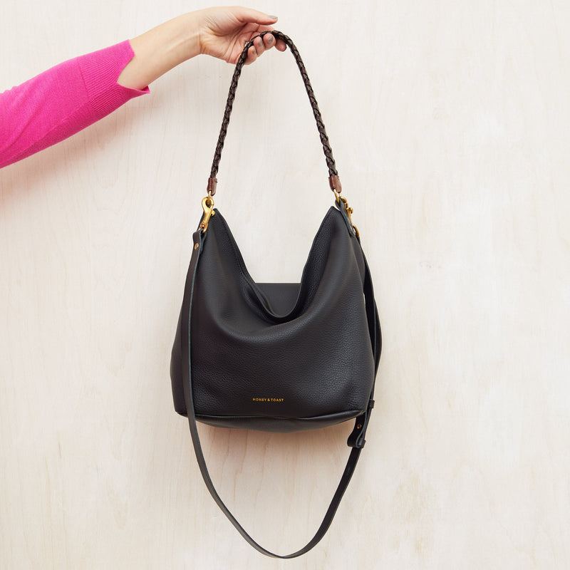 Honey & Toast women's leather handbag Libby hobo shoulder bag black