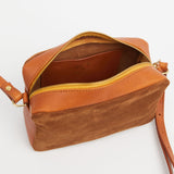 https://www.honeyandtoast.co.uk women's leather handbag Katie zip camera bag tan suede