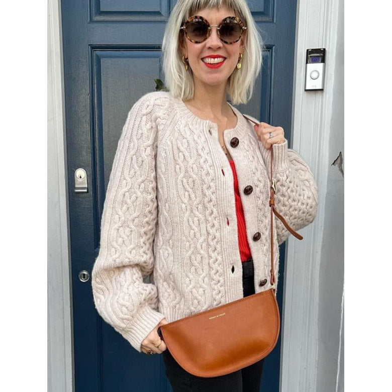 https://www.honeyandtoast.co.uk women's leather handbag Large half moon bag tan