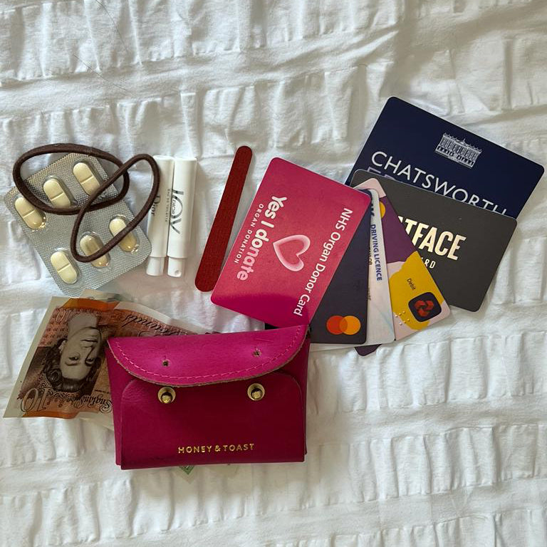 https://www.honeyandtoast.co.uk women's leather purse Jester card holder bright pink