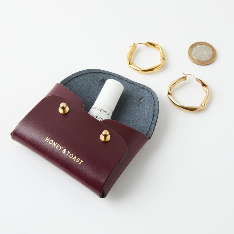 https://www.honeyandtoast.co.uk women's leather purse Jester card holder damson